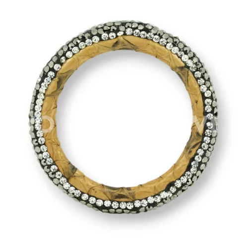 Componente Con Strass Marcasite E Pelle Tondo Forato 45mm 1pz Sabbia-COMPONENTI DI SIMILPELLE | Worldofjewel.com