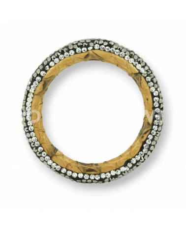 Componente Con Strass Marcasite E Pelle Tondo Forato 45mm 1pz Sabbia-COMPONENTI DI SIMILPELLE | Worldofjewel.com