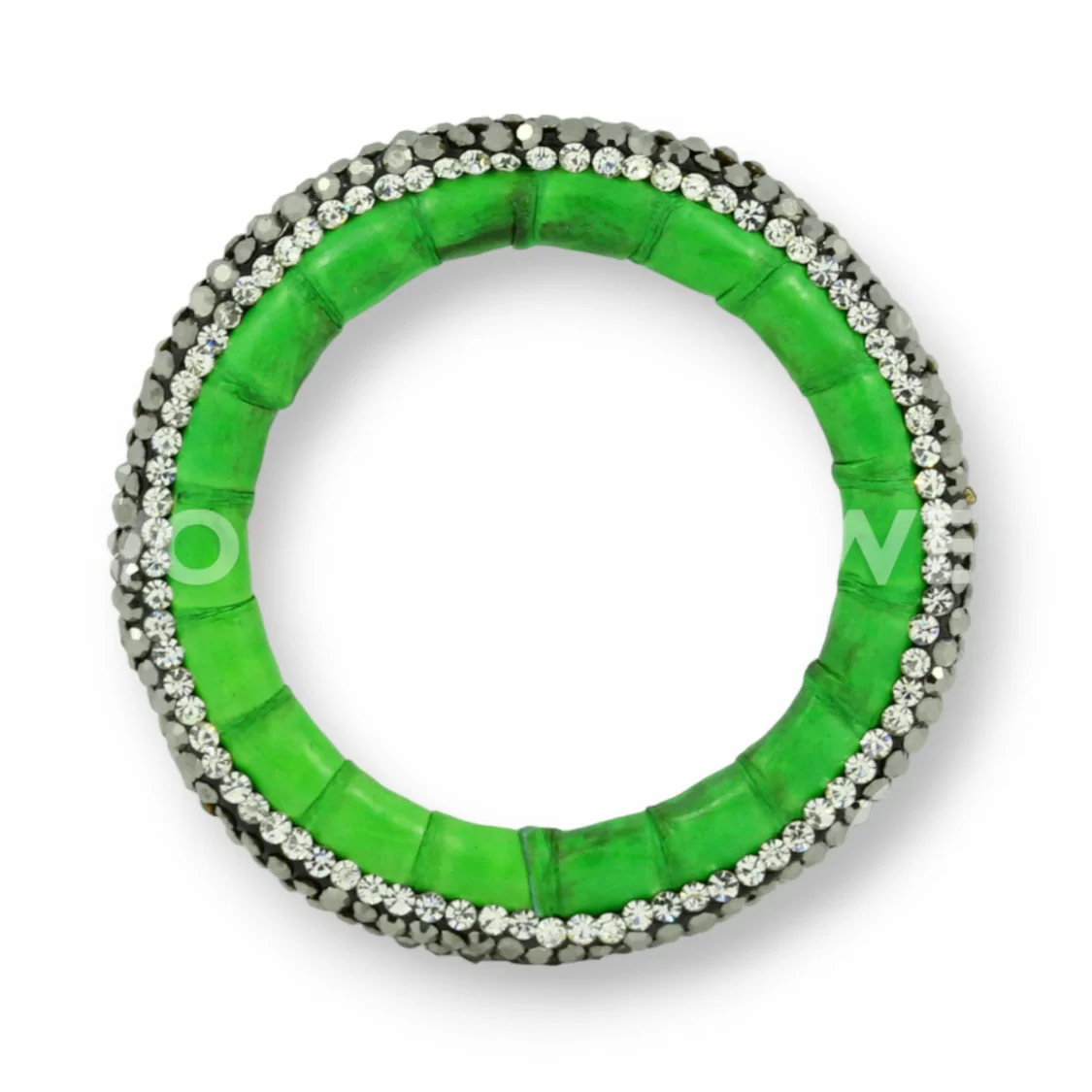 Componente Con Strass Marcasite E Pelle Tondo Forato 45mm 1pz Verde-COMPONENTI DI SIMILPELLE | Worldofjewel.com