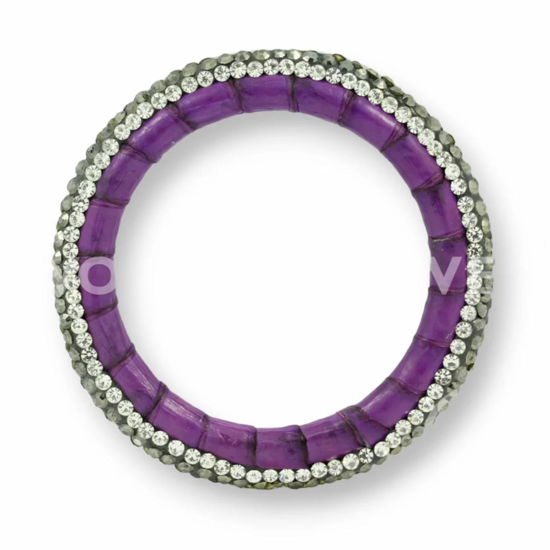 Componente Con Strass Marcasite E Pelle Tondo Forato 45mm 1pz Viola-COMPONENTI DI SIMILPELLE | Worldofjewel.com