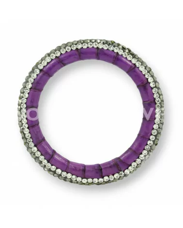 Componente Con Strass Marcasite E Pelle Tondo Forato 45mm 1pz Viola-COMPONENTI DI SIMILPELLE | Worldofjewel.com