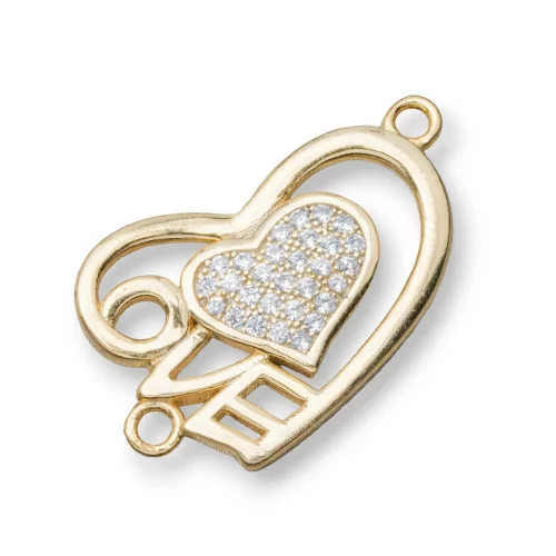 Componente Connettore Di Argento 925 Con Zirconi Cuore Love 24x15mm 4pz Dorato-CONNETTORI PAVE' | Worldofjewel.com