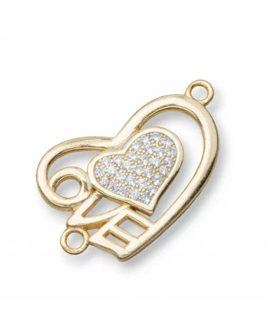 Componente Connettore Di Argento 925 Con Zirconi Cuore Love 24x15mm 4pz Dorato-CONNETTORI PAVE' | Worldofjewel.com