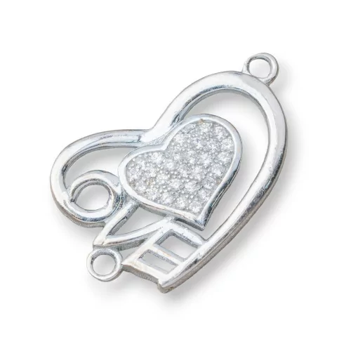 Componente Connettore Di Argento 925 Con Zirconi Cuore Love 24x15mm 4pz Rodiato-CONNETTORI PAVE' | Worldofjewel.com