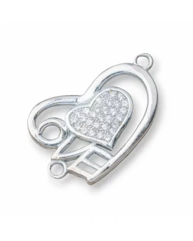 Componente Connettore Di Argento 925 Con Zirconi Cuore Love 24x15mm 4pz Rodiato-CONNETTORI PAVE' | Worldofjewel.com