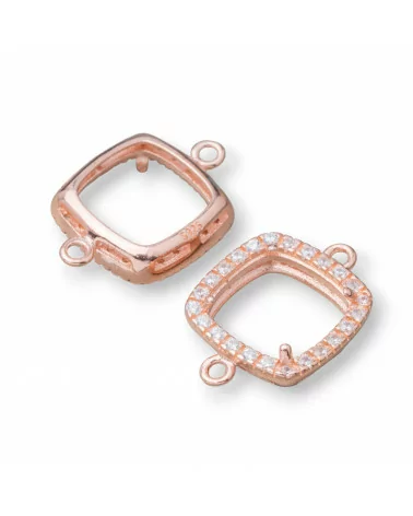 Componente Castone Di Argento 925 Connettore Con Zirconi Quadrato 13mm Interno 9mm 6pz Oro Rosa- CABOCHON DI PIETRE DURE | Worldofjewel.com