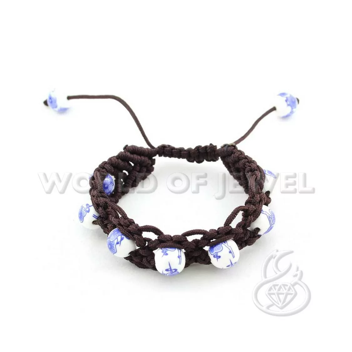 Bracciali Di Stoffa Intrecciata E Ceramica Con Chiusura Sali E Scendi - Blu-BRACCIALI DI PIETRE DURE | Worldofjewel.com