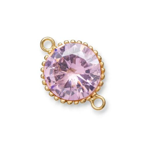 Componente Connettore Di Argento 925 Cabochon Cubic Zirconia Tondo 14mm 2pz Rosa E Dorato-CONNETTORI A CASTONE | Worldofjewel.com