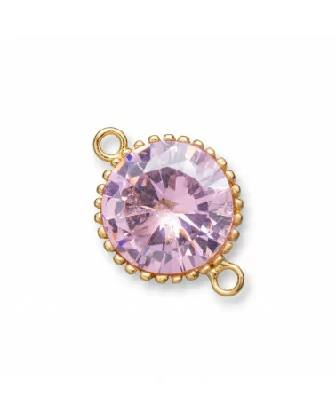 Componente Connettore Di Argento 925 Cabochon Cubic Zirconia Tondo 14mm 2pz Rosa E Dorato-CONNETTORI A CASTONE | Worldofjewel.com