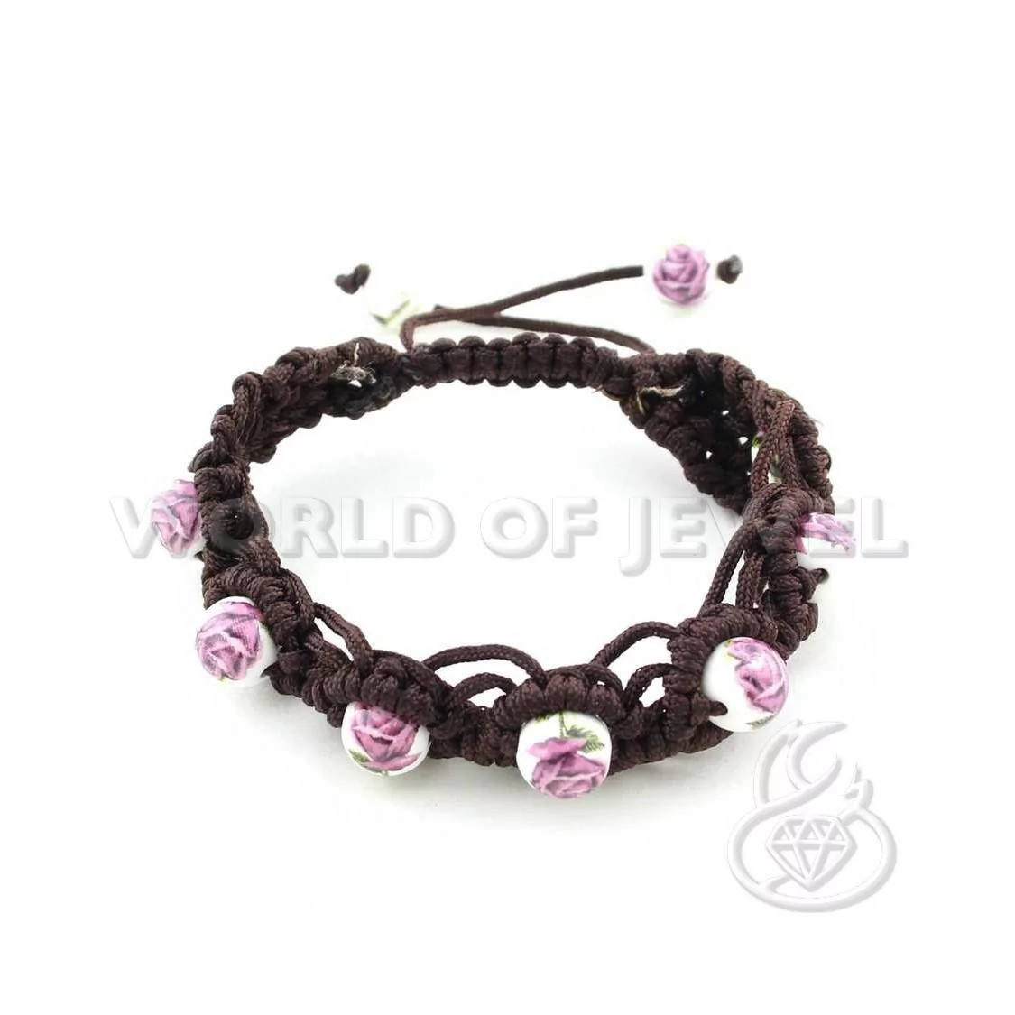 Bracciali Di Stoffa Intrecciata E Ceramica Con Chiusura Sali E Scendi - Rosa Scuro-BRACCIALI DI PIETRE DURE | Worldofjewel.com