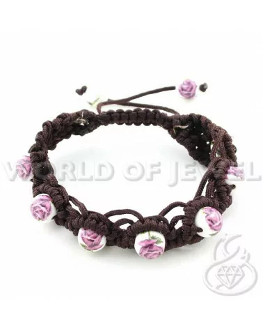 Bracciali Di Stoffa Intrecciata E Ceramica Con Chiusura Sali E Scendi - Rosa Scuro-BRACCIALI DI PIETRE DURE | Worldofjewel.com