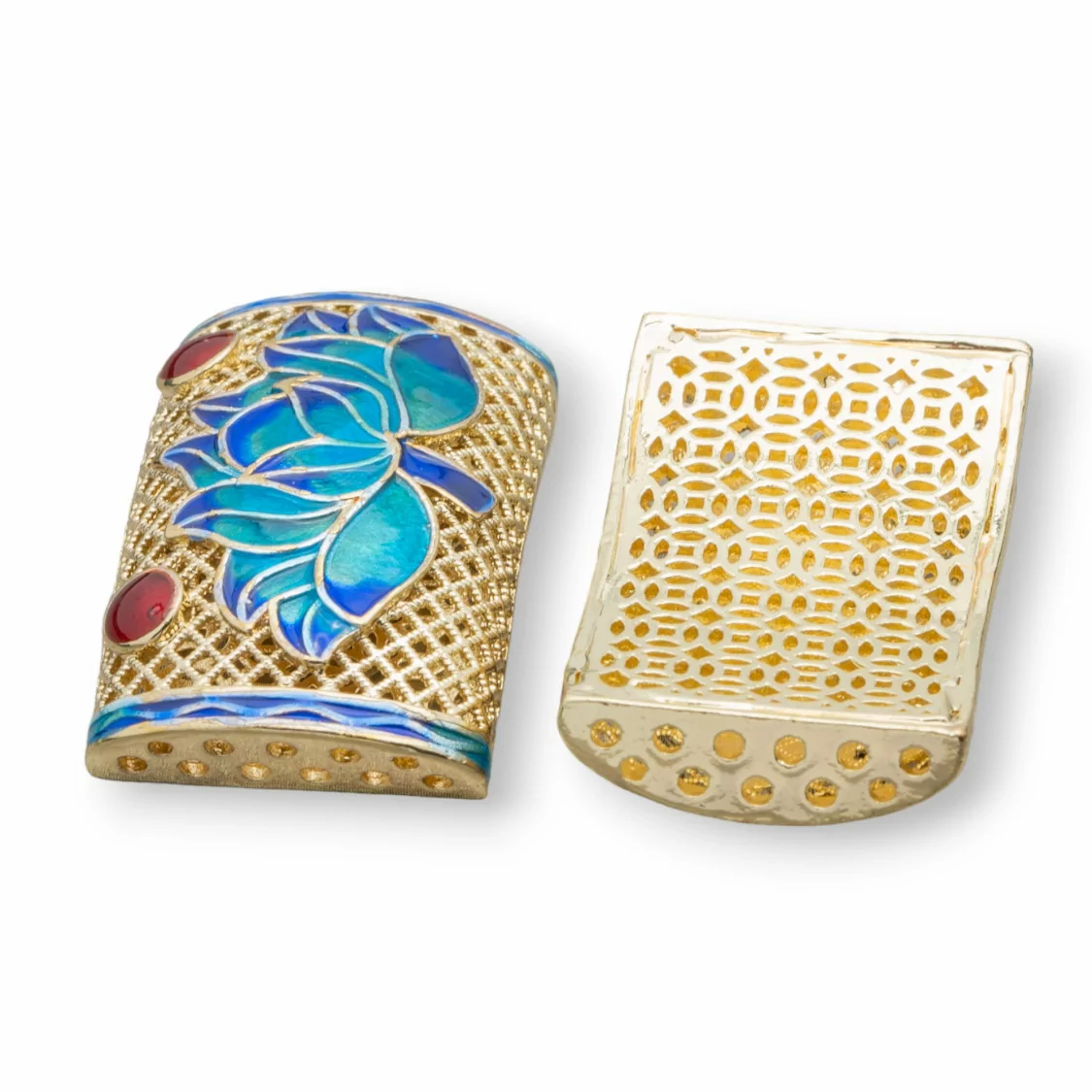 Componente Connettore Di Ottone Smaltato Cloisonne' 42x22mm 2pz Fiore Loto-CONNETTORI LISCI | Worldofjewel.com