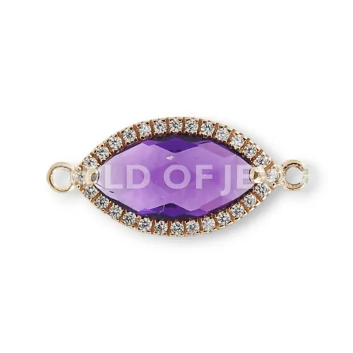 Componente Di Argento 925 Con Zirconi E pietre Idrotermali Ovale 10x18mm 4pz Ametista Oro Rosa-CONNETTORI CON PIETRE | Worldofjewel.com