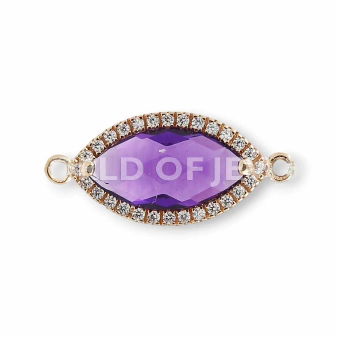 Componente Di Argento 925 Con Zirconi E pietre Idrotermali Ovale 10x18mm 4pz Ametista Oro Rosa-CONNETTORI CON PIETRE | Worldofjewel.com