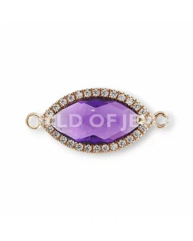 Componente Di Argento 925 Con Zirconi E pietre Idrotermali Ovale 10x18mm 4pz Ametista Oro Rosa-CONNETTORI CON PIETRE | Worldofjewel.com