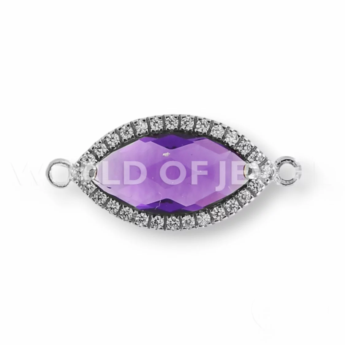 Componente Di Argento 925 Con Zirconi E pietre Idrotermali Ovale 10x18mm 4pz Ametista Rodiato-CONNETTORI CON PIETRE | Worldofjewel.com