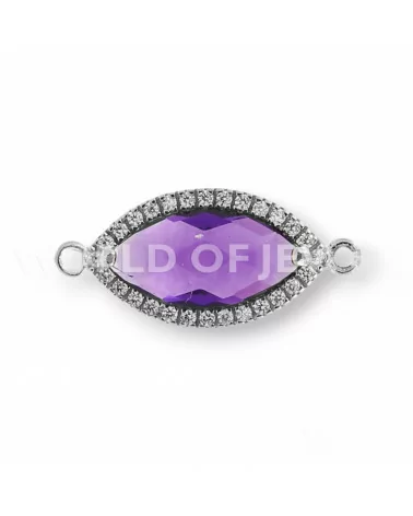 Componente Di Argento 925 Con Zirconi E pietre Idrotermali Ovale 10x18mm 4pz Ametista Rodiato-CONNETTORI CON PIETRE | Worldofjewel.com