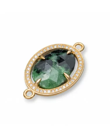 Componente Di Argento 925 Con Zirconi E Rubyzoisite Ovale 16x21mm Dorato 2pz-CONNETTORI CON PIETRE | Worldofjewel.com