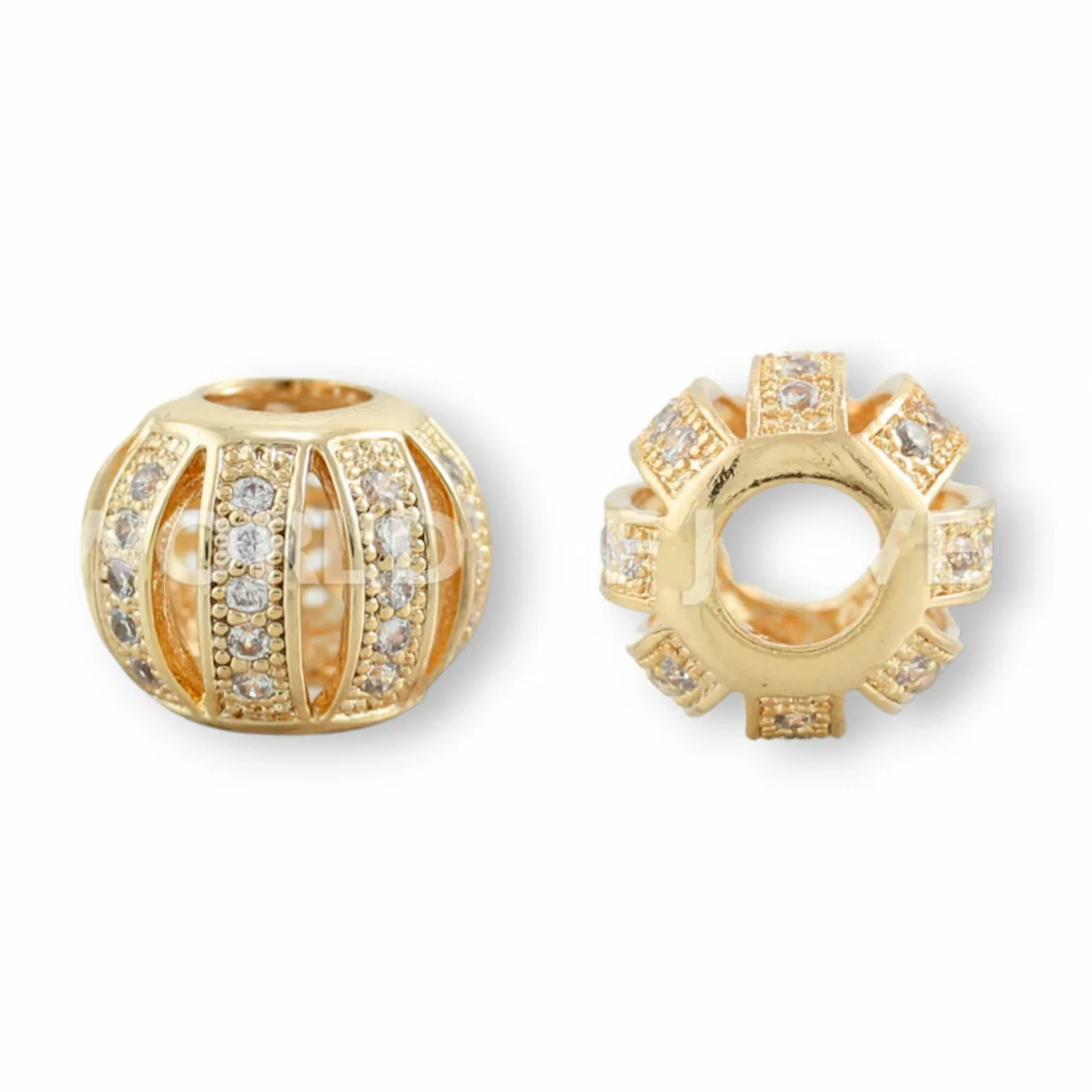 Componente Di Ottone Con Zirconi Pallina 12mm Foro 4mm 7pz Oro Rosa-PALLINE ZIRCONATE | Worldofjewel.com