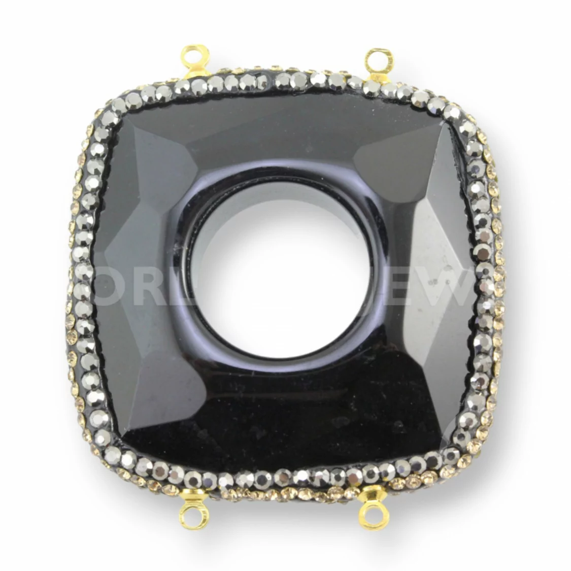 Componenti Centrale Di Pietre Dure Con Strass Marcasite 40mm Agata Nera-COMPONENTI DI PIETRE DURE | Worldofjewel.com