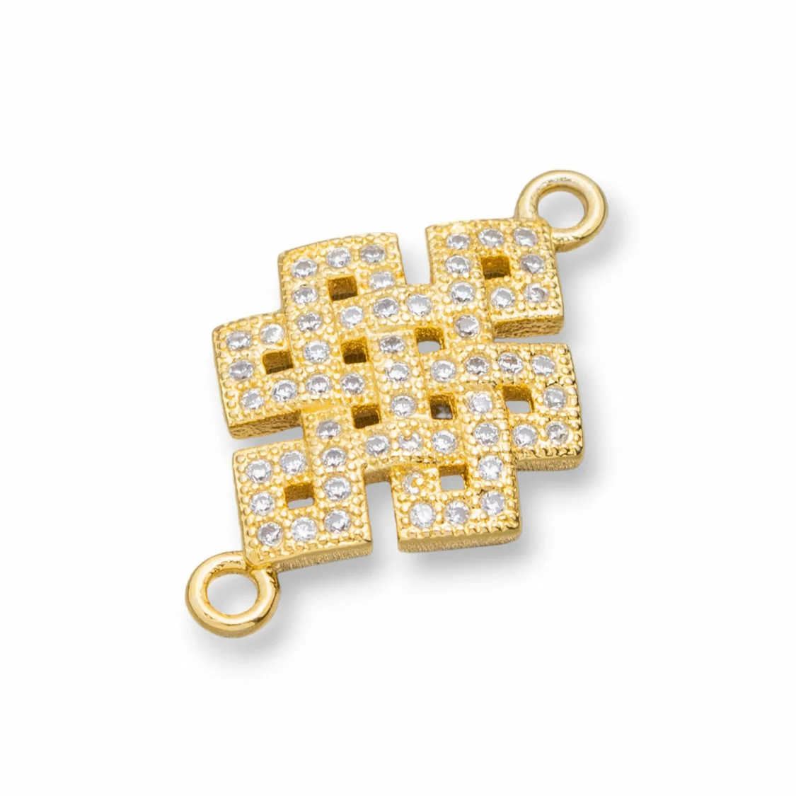 Componenti Di Ottone Con Zirconi Nodo Senza Fine 13,5x18mm 4pz Dorato-CONNETTORI PAVE' | Worldofjewel.com