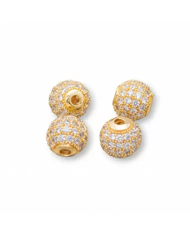 Componenti Di Ottone Con Zirconi Pallina Sfera 10mm 10pz Dorato Con Zirconi Bianchi-PALLINE ZIRCONATE | Worldofjewel.com