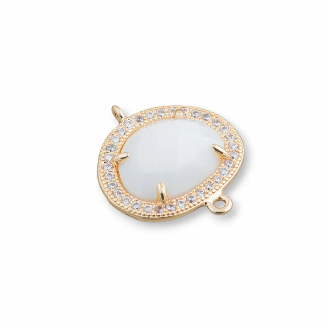 Connettore Componente Cabochon Di Occhio Di Gatto Incastonato E Zirconi Mango 15x18mm 10pz Dorato Bianco- MANGO | Worldofjewel.com