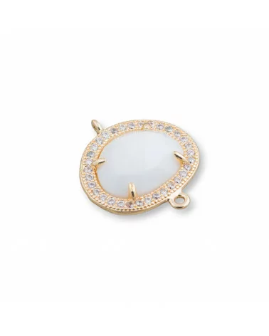 Connettore Componente Cabochon Di Occhio Di Gatto Incastonato E Zirconi Mango 15x18mm 10pz Dorato Bianco- MANGO | Worldofjewel.com