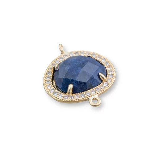 Connettore Componente Cabochon Di Occhio Di Gatto Incastonato E Zirconi Mango 15x18mm 10pz Dorato Blu- MANGO | Worldofjewel.com