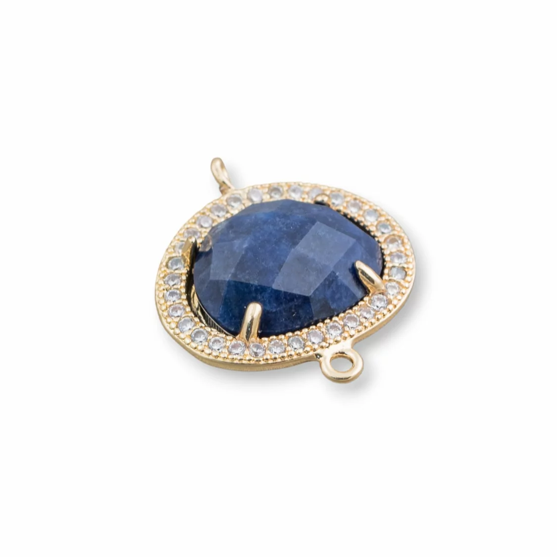 Connettore Componente Cabochon Di Occhio Di Gatto Incastonato E Zirconi Mango 15x18mm 10pz Dorato Blu- MANGO | Worldofjewel.com