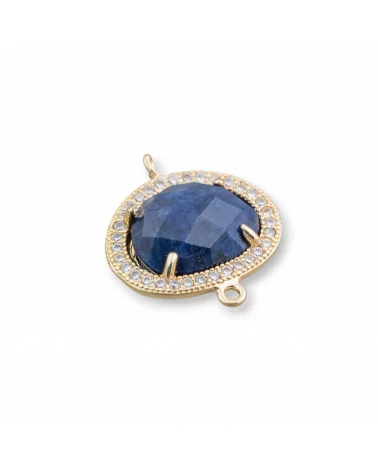 Connettore Componente Cabochon Di Occhio Di Gatto Incastonato E Zirconi Mango 15x18mm 10pz Dorato Blu- MANGO | Worldofjewel.com