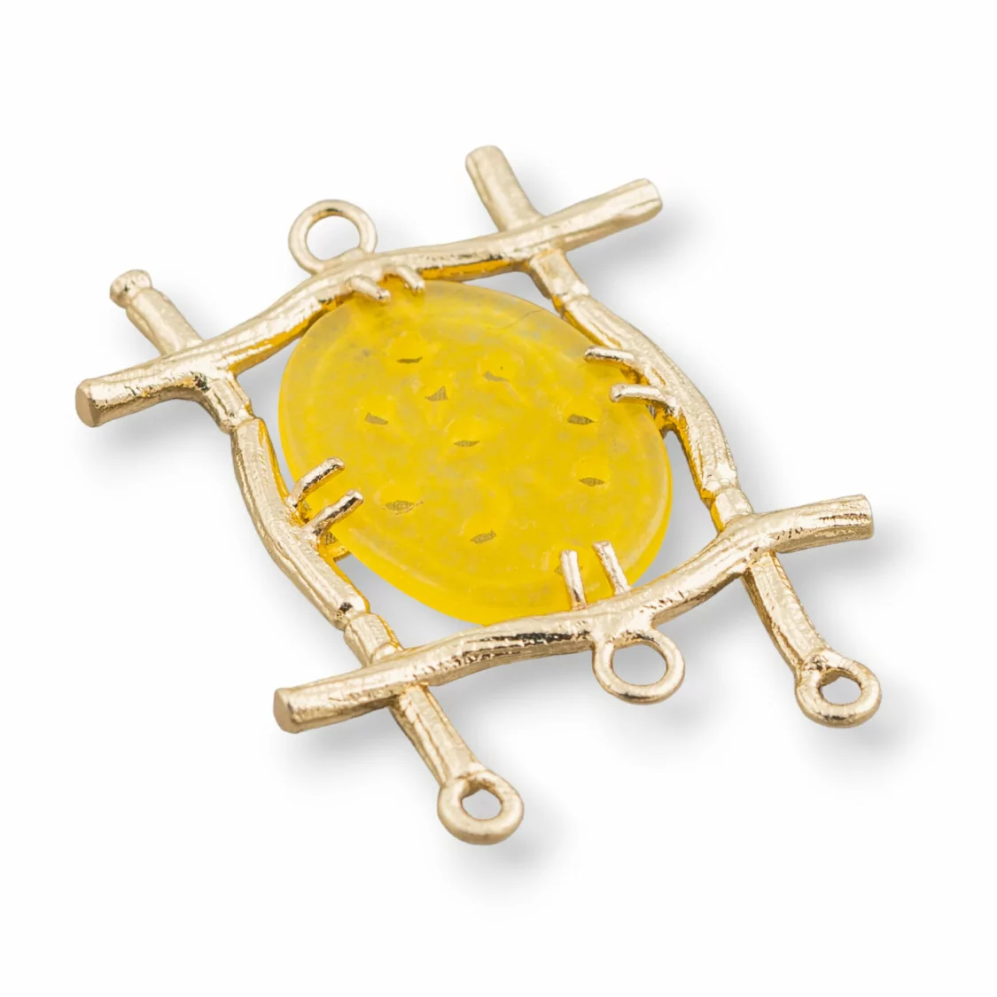 Connettore Componente Cabochon Incastonato Di Giada Burma Ovale 28x38mm 10pz Dorato Giallo-COMPONENTI DI GIADA BURMA | Worldofjewel.com