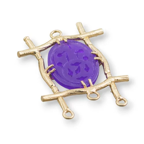 Connettore Componente Cabochon Incastonato Di Giada Burma Ovale 28x38mm 10pz Dorato Viola-COMPONENTI DI GIADA BURMA | Worldofjewel.com