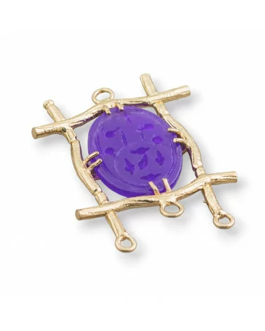 Connettore Componente Cabochon Incastonato Di Giada Burma Ovale 28x38mm 10pz Dorato Viola-COMPONENTI DI GIADA BURMA | Worldofjewel.com