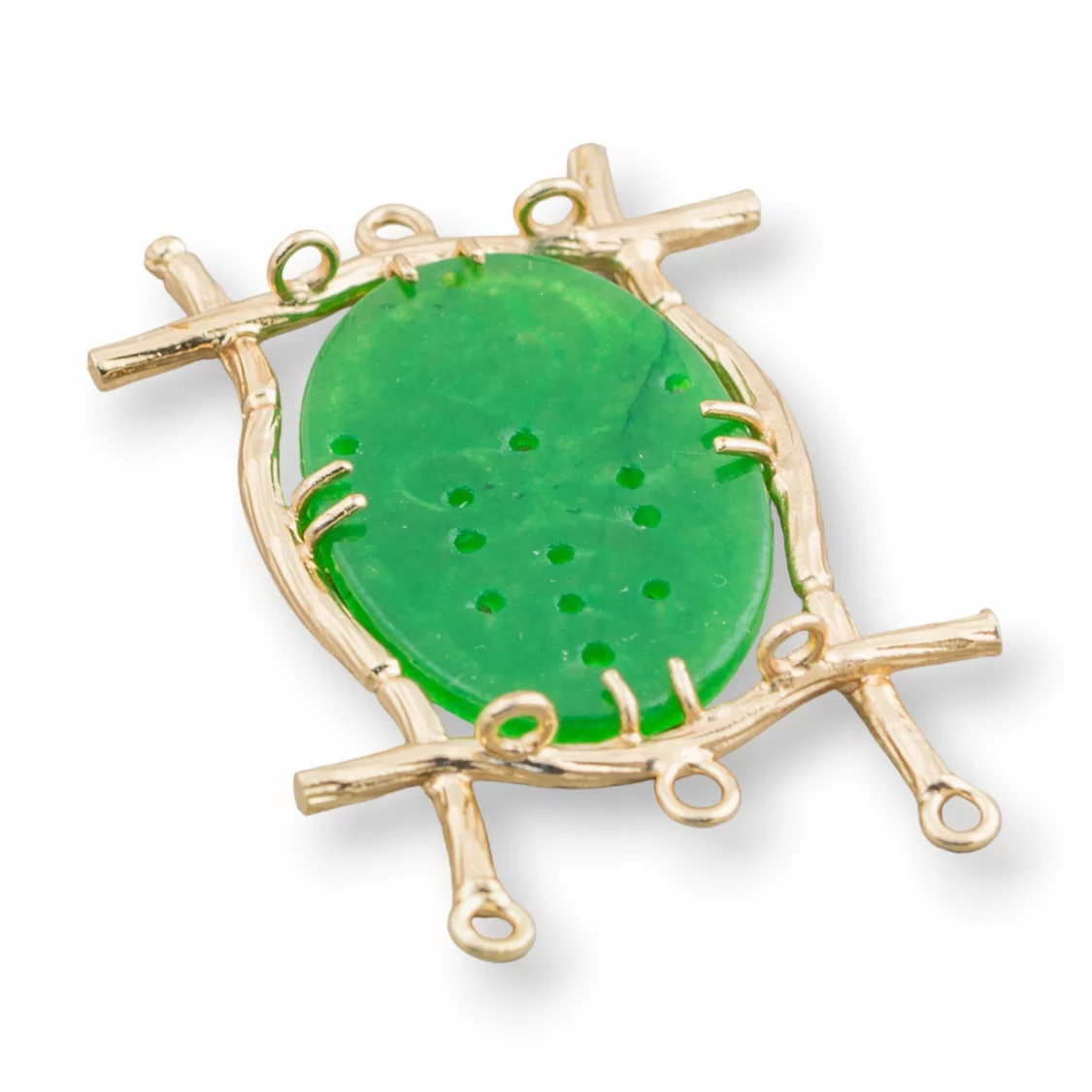 Connettore Componente Cabochon Incastonato Di Giada Burma Ovale 30x47mm 8pz Dorato Verde-COMPONENTI DI GIADA BURMA | Worldofjewel.com