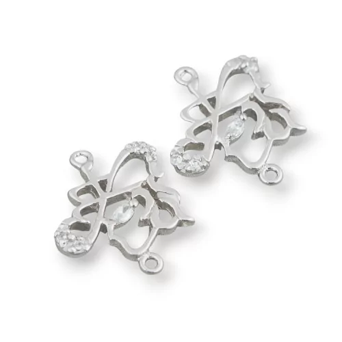 Connettore Componente Di Argento 925 Astratto Con Zirconi 16x17mm 8pz Rodiato-CONNETTORI CON PIETRE | Worldofjewel.com