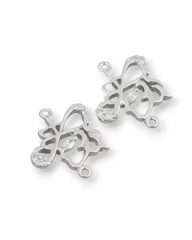 Connettore Componente Di Argento 925 Astratto Con Zirconi 16x17mm 8pz Rodiato-CONNETTORI CON PIETRE | Worldofjewel.com