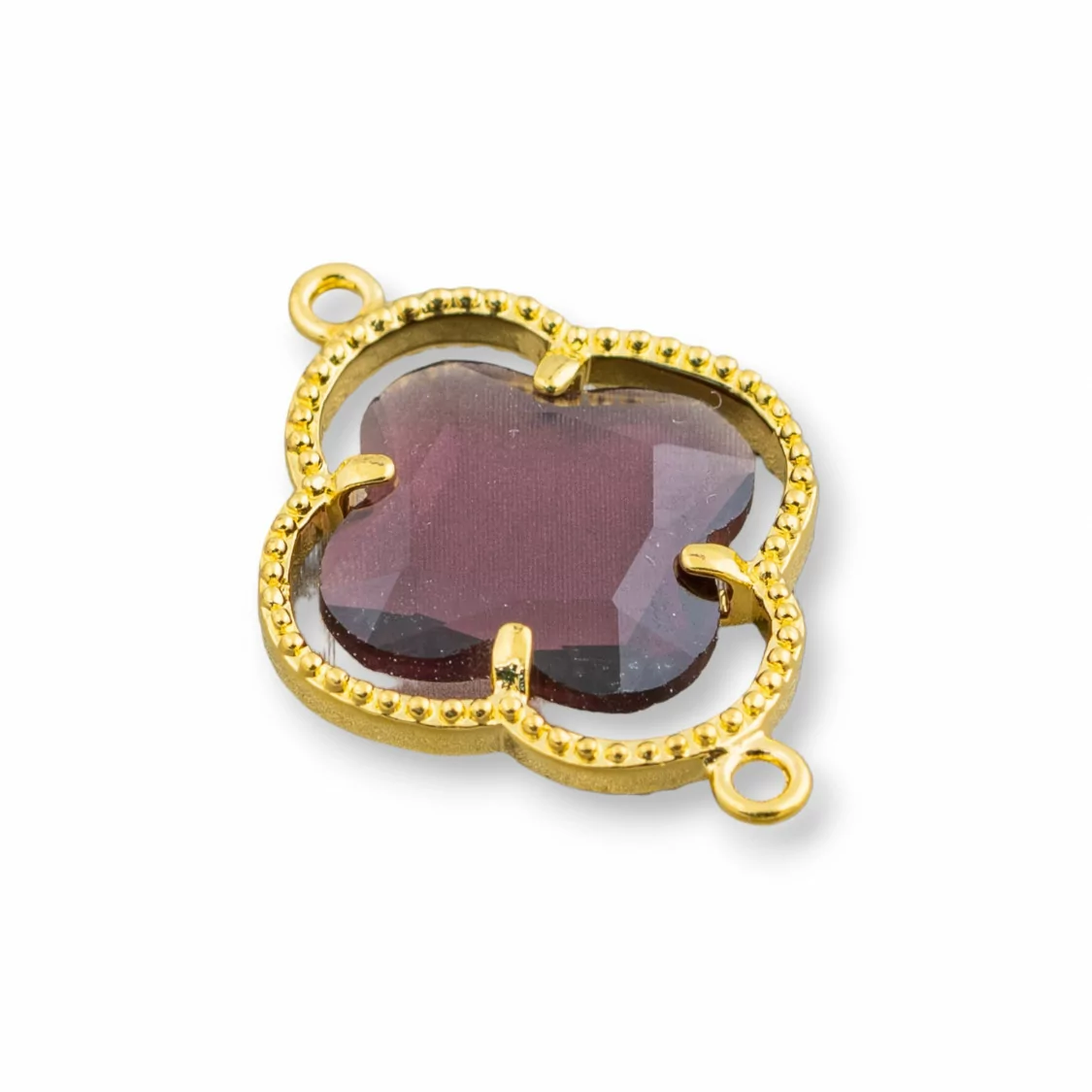 Connettore Componente Di Ottone Con Cristalli Occhio Di Gatto Incastonati Quadrifoglio 20x28mm 10pz Dorato Viola- QUADRIFOGLIO | Worldofjewel.com