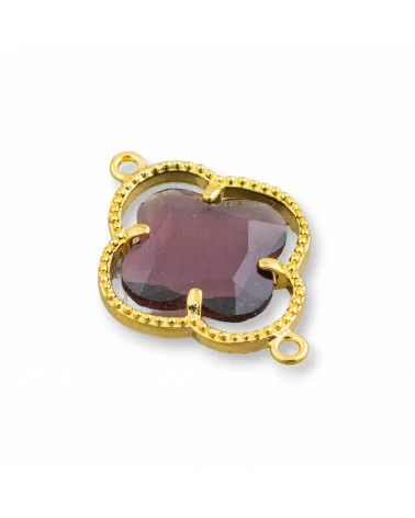 Connettore Componente Di Ottone Con Cristalli Occhio Di Gatto Incastonati Quadrifoglio 20x28mm 10pz Dorato Viola- QUADRIFOGLIO | Worldofjewel.com