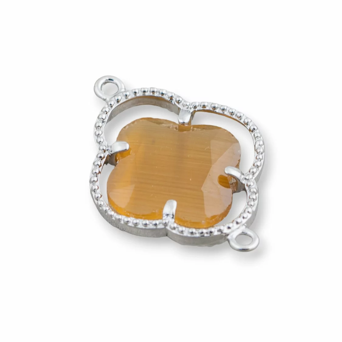 Connettore Componente Di Ottone Con Cristalli Occhio Di Gatto Incastonati Quadrifoglio 20x28mm 10pz Rodiato Marrone- QUADRIFOGLIO | Worldofjewel.com