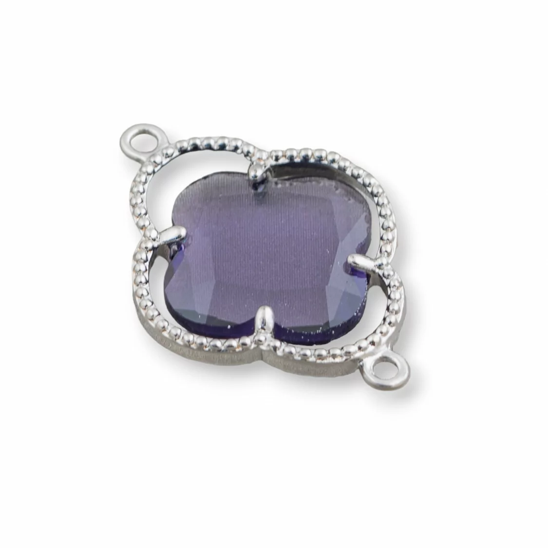 Connettore Componente Di Ottone Con Cristalli Occhio Di Gatto Incastonati Quadrifoglio 20x28mm 10pz Rodiato Viola- QUADRIFOGLIO | Worldofjewel.com