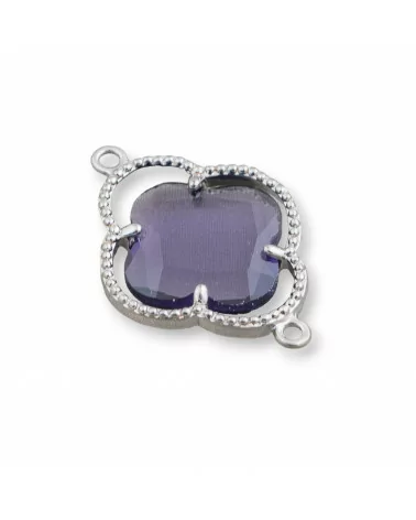 Connettore Componente Di Ottone Con Cristalli Occhio Di Gatto Incastonati Quadrifoglio 20x28mm 10pz Rodiato Viola- QUADRIFOGLIO | Worldofjewel.com