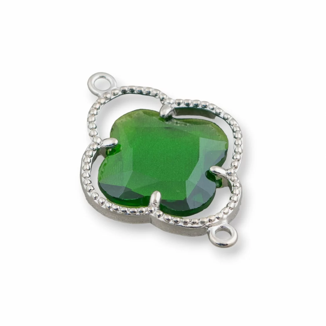 Connettore Componente Di Ottone Con Cristalli Occhio Di Gatto Incastonati Quadrifoglio 20x28mm 10pz Rodiato Verde Bottiglia- QUADRIFOGLIO | Worldofjewel.com