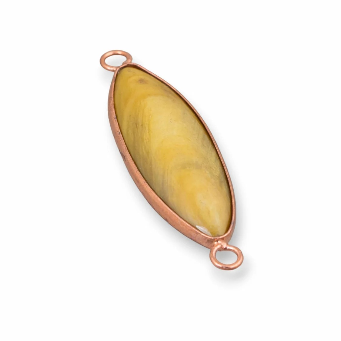 Connettore Componente Di Ottone Con Madreperla Incastonati Riso 10x38mm 10pz Giallo E Oro Rosa-CABOCHON BORDATI E INCASTONATI | Worldofjewel.com