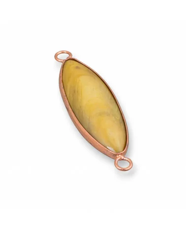 Connettore Componente Di Ottone Con Madreperla Incastonati Riso 10x38mm 10pz Giallo E Oro Rosa-CABOCHON BORDATI E INCASTONATI | Worldofjewel.com