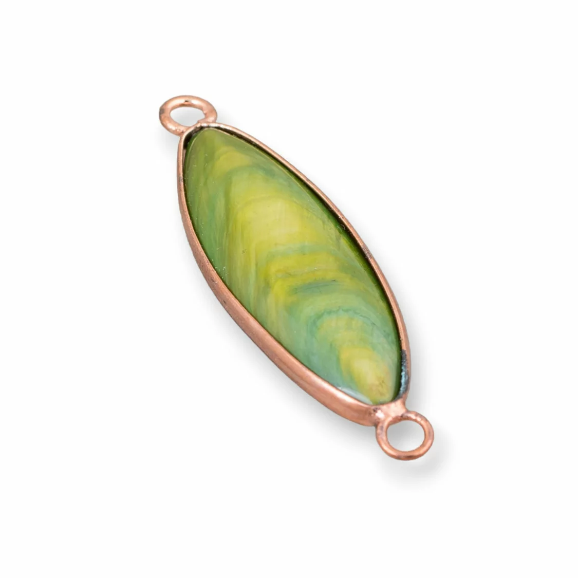 Connettore Componente Di Ottone Con Madreperla Incastonati Riso 10x38mm 10pz Verde E Oro Rosa-CABOCHON BORDATI E INCASTONATI | Worldofjewel.com