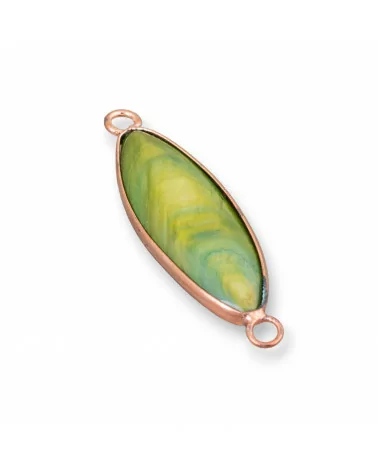 Connettore Componente Di Ottone Con Madreperla Incastonati Riso 10x38mm 10pz Verde E Oro Rosa-CABOCHON BORDATI E INCASTONATI | Worldofjewel.com