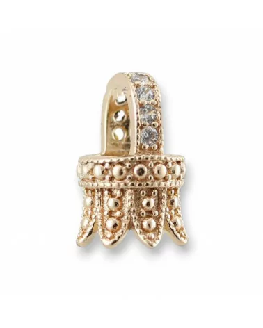 Coppette Di Argento 925 Con Barretta Con Zirconi 10x15mm 4pz Oro Rosa-COPPETTE A CAMPANA | Worldofjewel.com