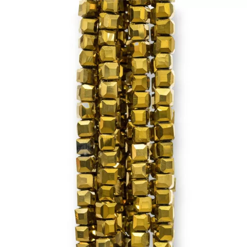 Cristalli Cubo Sfaccettato 4mm Dorato-CRISTALLI A FILO | Worldofjewel.com