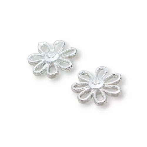 Distanziatore Connettore Di Ottone Fiore Margherita 12x12mm 110pz Argentato-CONNETTORI LISCI | Worldofjewel.com